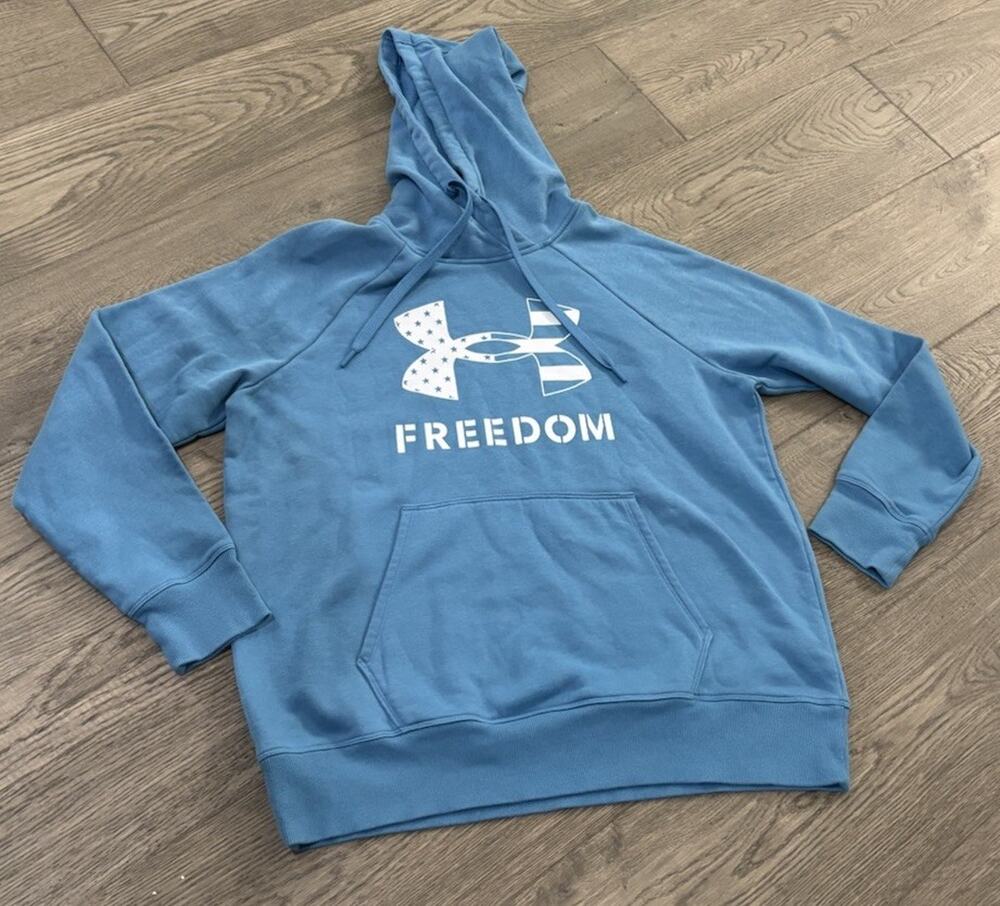 Under Armour Men's L Blue Fleece Pullover Hoodie USA Graphic Print Pockets